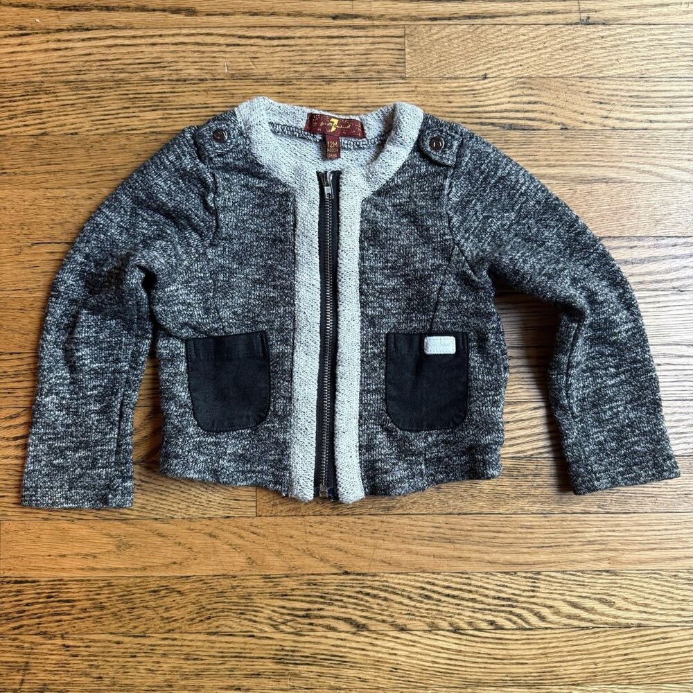 7 For All Mankind Cardigan Sweater Baby Boy 12M Gray Full Zip Preppy Family Pics